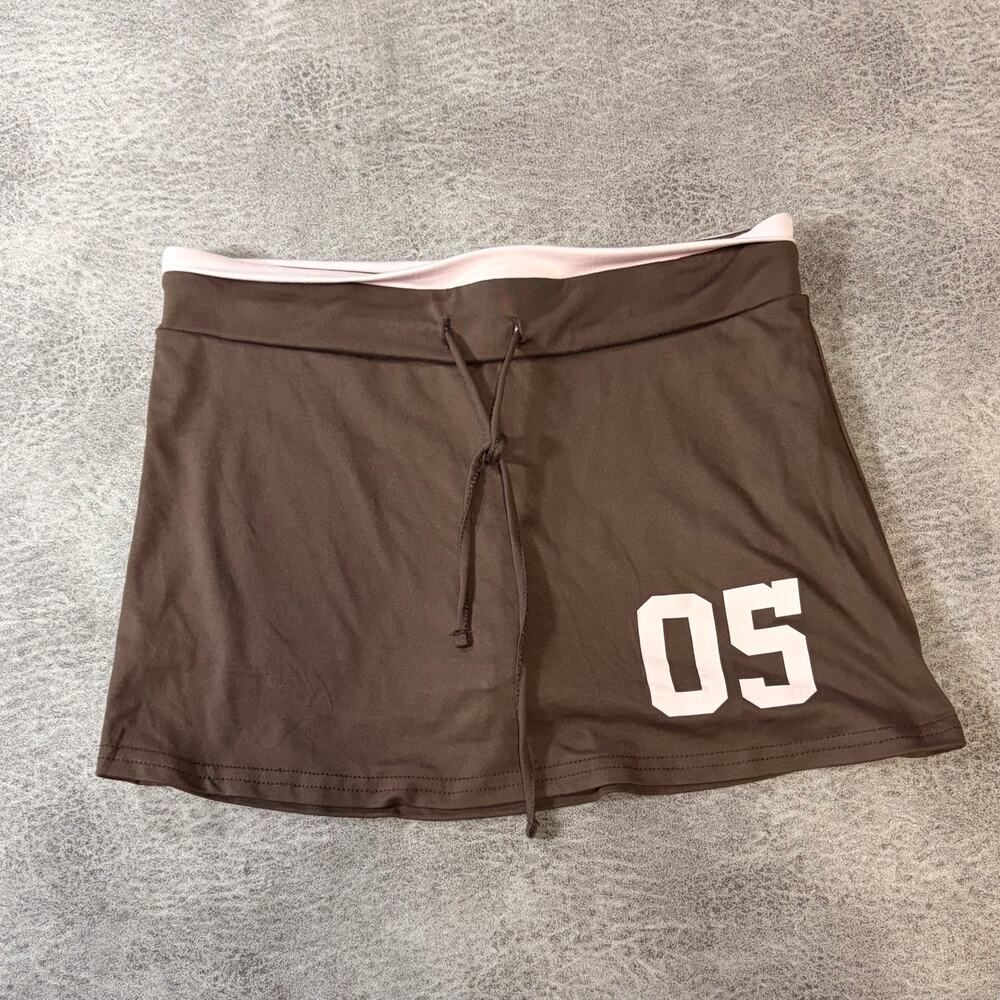 Brown Athletic Drawstring Contrast Mini Skirt NWOT